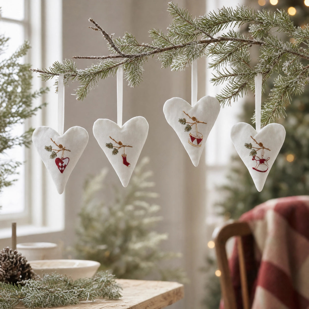 Hjerte med hvitt broderi