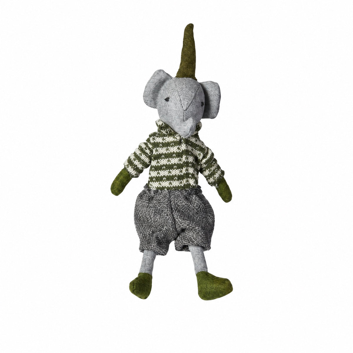 Elefant med grågrønne klæder 22 cm høj