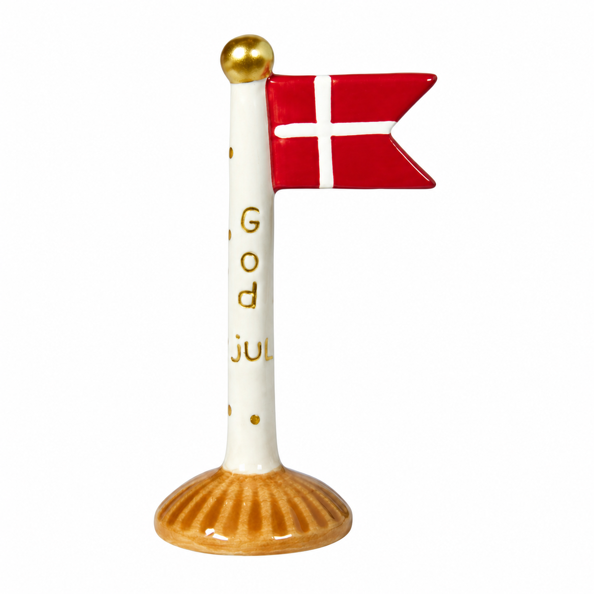 Flagg i keramikk med oransje fot og teksten 'God jul' fra Speedtsberg