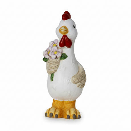 Høne med blomster figur i keramik